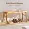 Beige Plastic Rattan Bench with Solid Wood and Oak Legs, Non-Slip Pads